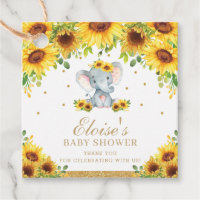 Chic Sunflower Elephant Baby Shower Thank You Favor Tags