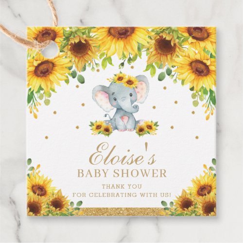 Chic Sunflower Elephant Baby Shower Thank You Favor Tags