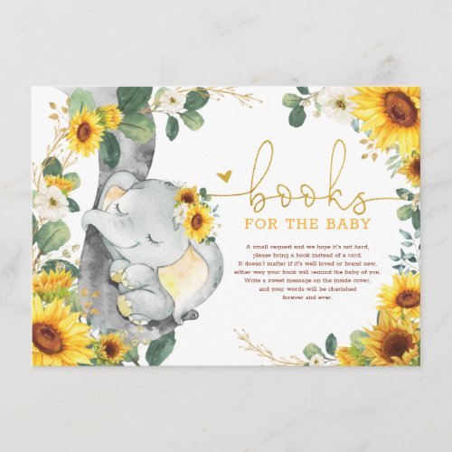 Chic Sunflower Elephant Bring a Book Baby Shower Enclosure Card