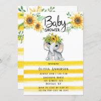 Chic Sunflower Elephant Girl Baby Shower Invitatio Invitation