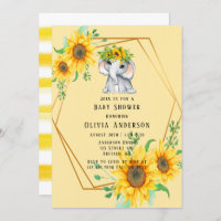 Chic Sunflower Elephant Girl Baby Shower Invitation