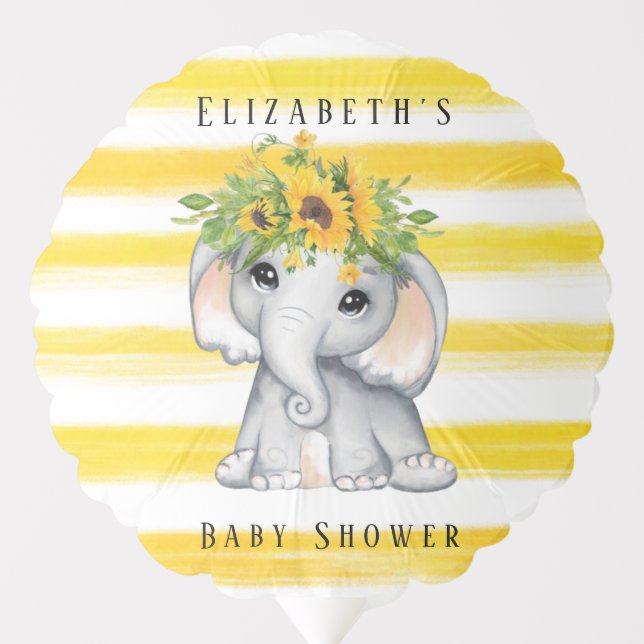 Chic Sunflower Elephant Stripes Baby Shower Custom Balloon (Front)