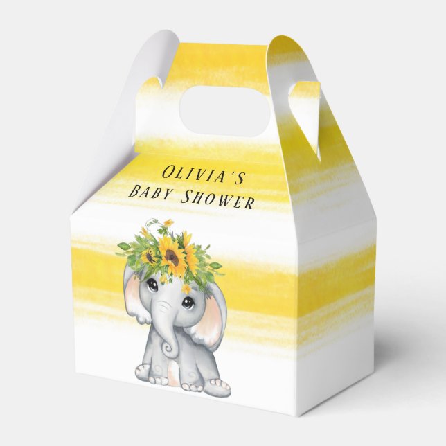 Chic Sunflower Elephant Stripes Baby Shower Favor Boxes (Front Side)