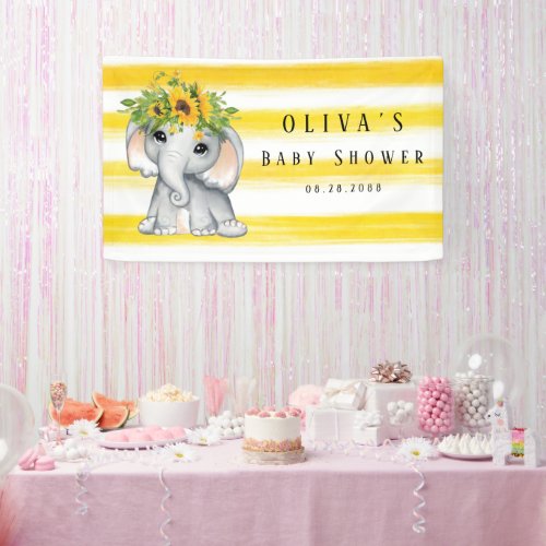 Chic SunFlower Elephant Stripes Girl Baby Shower Banner