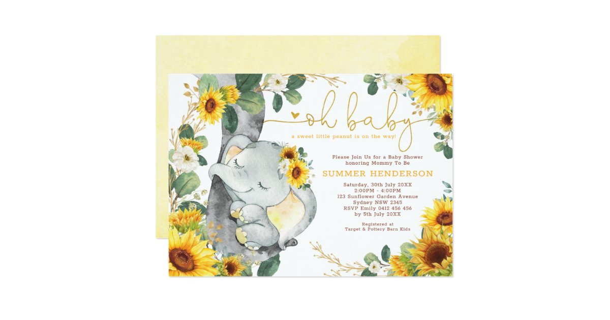 Chic Sunflower Elephant Summer Garden Baby Shower
