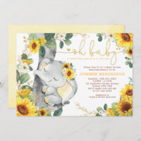 Chic Sunflower Elephant Summer Garden Baby Shower Invitation