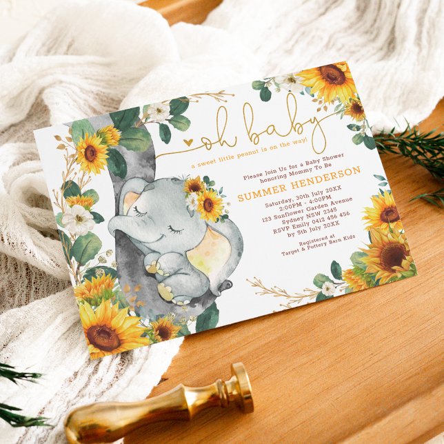 Chic Sunflower Elephant Summer Garden Baby Shower Invitation (Creator Uploaded)