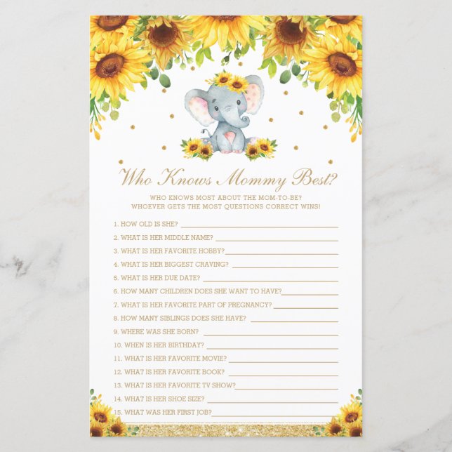 Chic Sunflower Elephant Who Knows Mommy Best Game (Front)