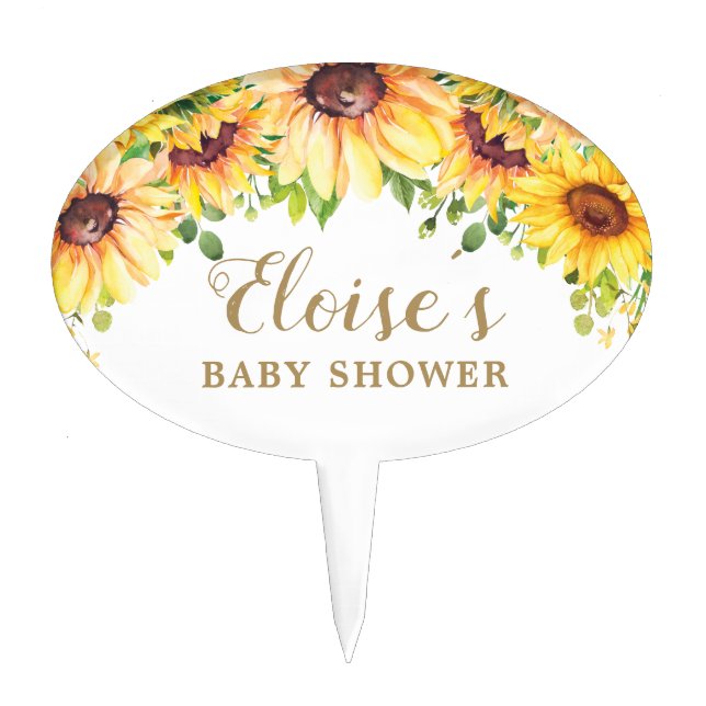 Chic Sunflower Floral Birthday Baby Bridal Shower  Cake Topper (Front)
