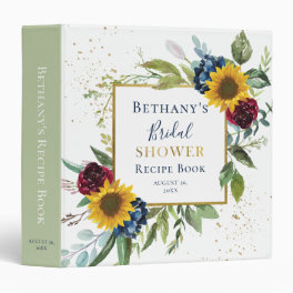 Chic Sunflower Floral Bridal Shower Recipe Book 3 Ring Binder