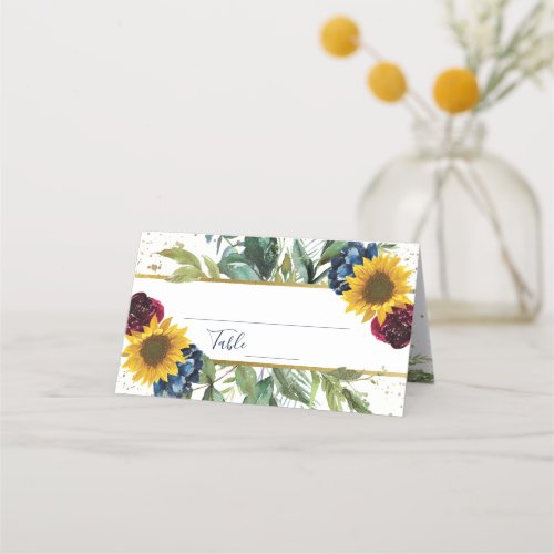 Chic Sunflower Floral Gold Glitter Bridal Shower Place Card