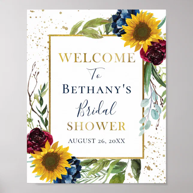 Chic Sunflower Floral Gold Glitter Bridal Shower Poster Zazzle