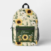 Chic Sunflower Floral Pattern Custom Script Name Printed Backpack (Front)