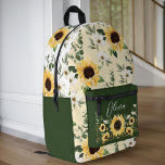 Chic Sunflower Floral Pattern Custom Script Name Printed Backpack<br><div class="desc">Elegant country chic watercolor sunflower pattern backpack. Design features our hand-painted watercolor sunflower pattern design with elegant sunflower clock design and custom name script on the front pocket. Design and illustrations by Moodthology Papery.</div>