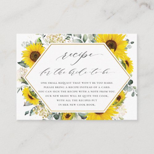 Chic Sunflower Floral Recipe for the Bride to Be  Enclosure Card