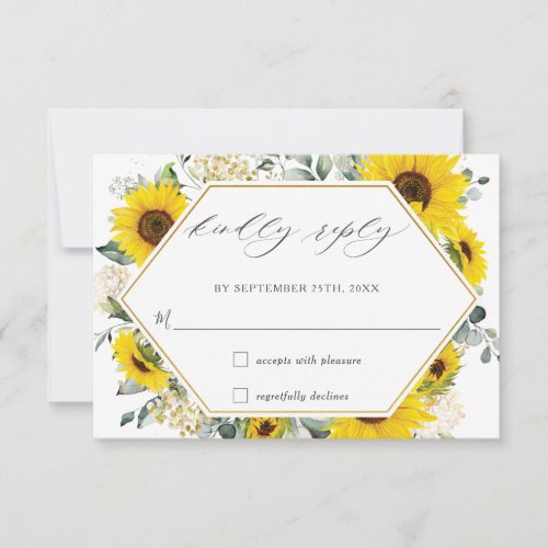 Chic Sunflower Floral Wedding RSVP Card