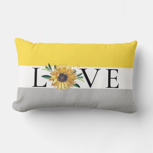 Chic Sunflower Gray Yellow  Wedding Love Lumbar Pillow