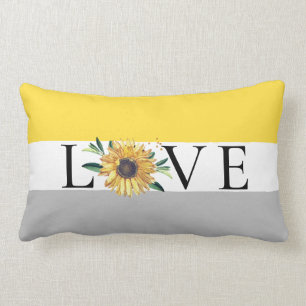 Chic Sunflower Gray Yellow  Wedding Love Lumbar Pillow
