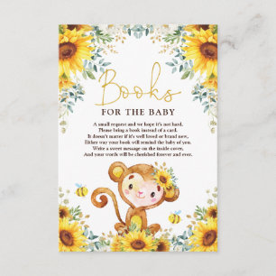 Chic Sunflower Monkey Baby Shower Books for Baby Enclosure Card