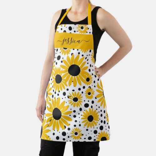 Chic sunflower script name apron