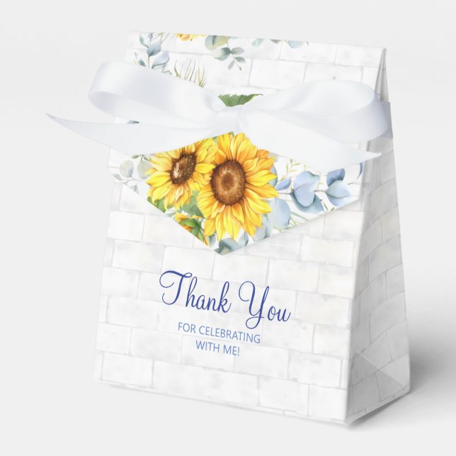 Chic Sunflower Wall Brick Floral Birthday Favor Boxes (Front Side)