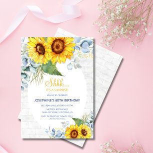 Chic Sunflower Wall Brick Floral Surprise Birthday Invitation