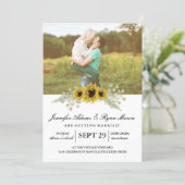 Chic Sunflower Watercolor and Photo Wedding Invitation (Standing Front)