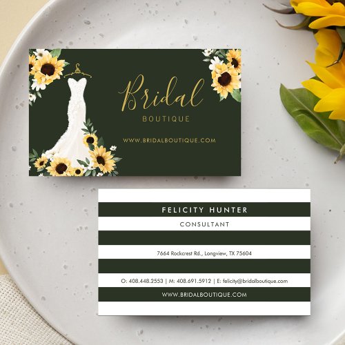 Chic Sunflower Wedding Dress Bridal Boutique Business Card