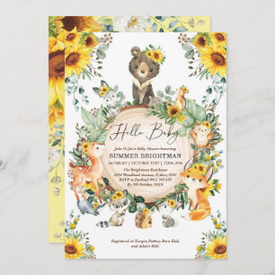 Chic Sunflower Woodland Forest Animals Baby Shower Invitation