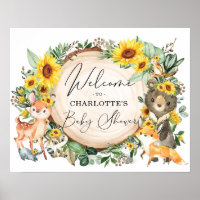 Chic Sunflower Woodland Forest Baby Shower Welcome Poster