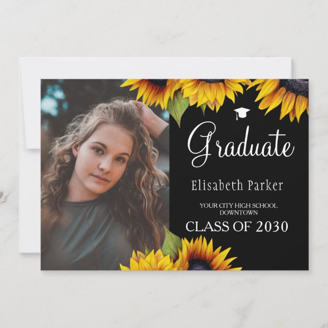 Chic sunflowers 2 photos graduation announcement (Front)