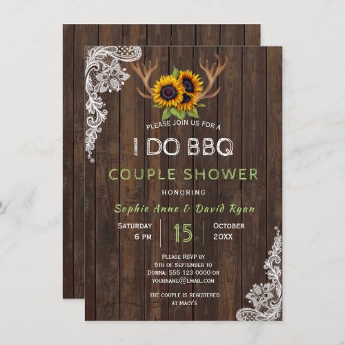 Chic Sunflowers Antlers I DO BBQ Couple Shower Invitation