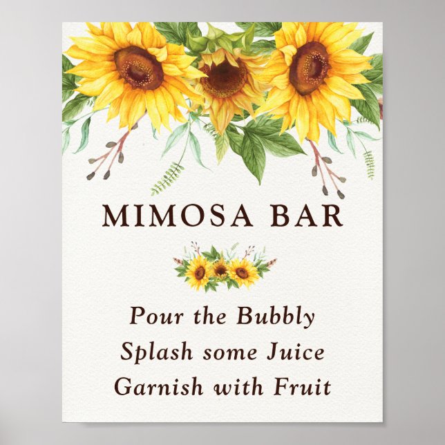 Chic Sunflowers Mimosa Bar Wedding Bridal Shower Poster (Front)