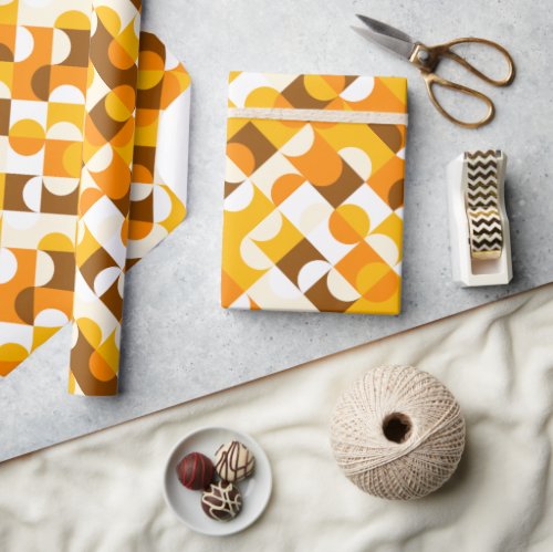 Chic Sunny Yellow Orange Brown Circles Art Pattern Wrapping Paper