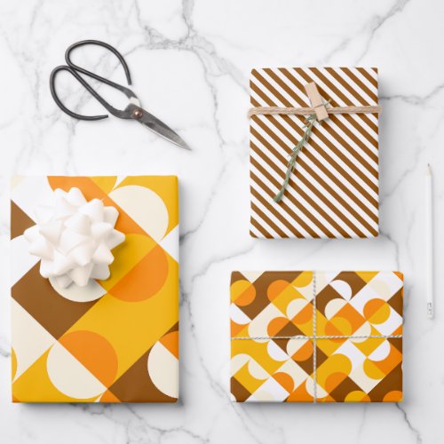 Chic Sunny Yellow Orange Brown Circles Art Pattern Wrapping Paper Sheets