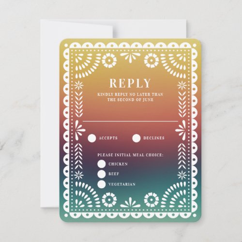 Chic Sunset Gradient Papel Picado Wedding Reply RSVP Card