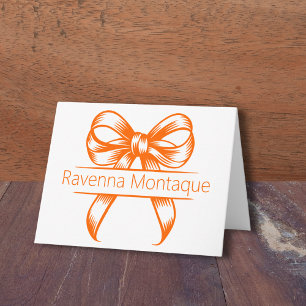 Chic Sunset Orange Decor Bow Elegant Name Wedding Note Card