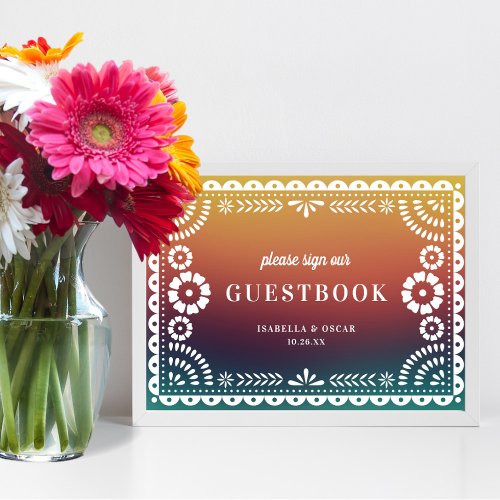 Chic Sunset Papel Picado Wedding Guestbook Sign