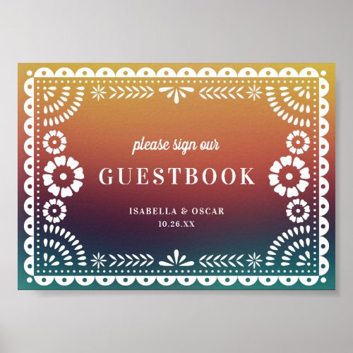 Chic Sunset Papel Picado Wedding Guestbook Sign