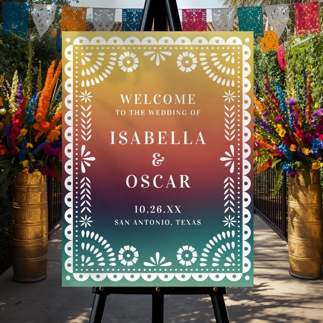 Chic Sunset Papel Picado Wedding Welcome Sign (Creator Uploaded)
