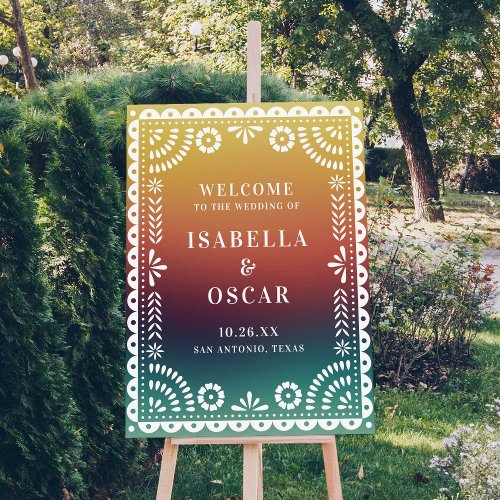 Chic Sunset Papel Picado Wedding Welcome Sign