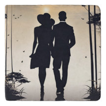 Chic Sunset Stroll Silhouette Couple Walk