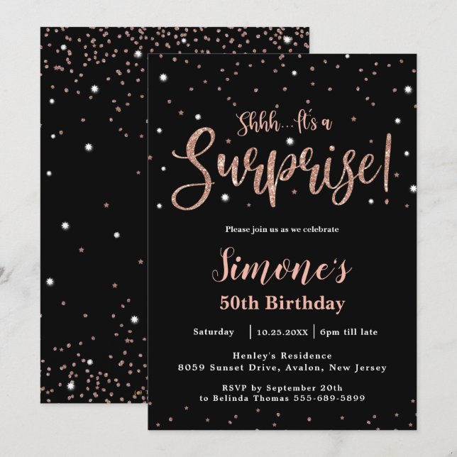 Chic Surprise ANY AGE Birthday Party Rose Gold  Invitation (Front/Back)