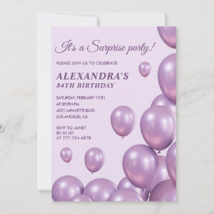 Chic Surprise Purple 84th birthday invitations