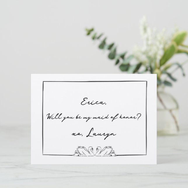 Chic Swan Aesthetic Maid of Honor Proposal Card (Standing Front)