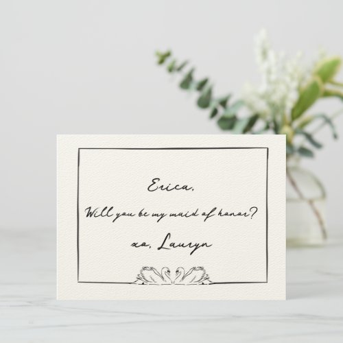 Chic Swan Aesthetic Maid of Honor Proposal Card