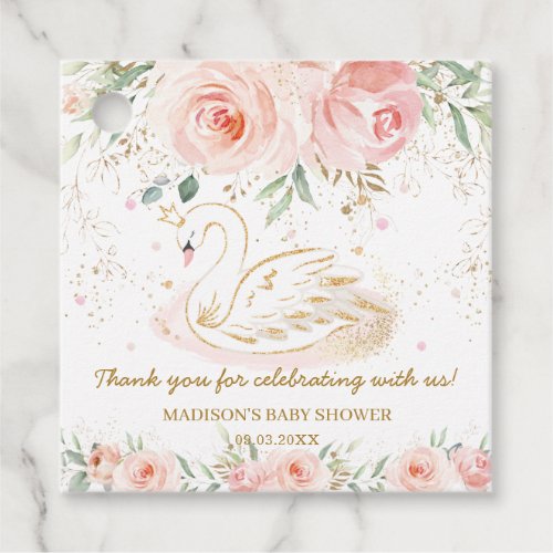 Chic Swan Blush Pink Floral Baby Shower Birthday  Favor Tags
