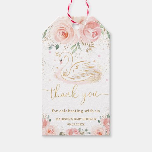 Chic Swan Blush Pink Floral Baby Shower Birthday   Gift Tags