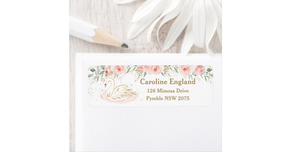 Chic Swan Blush Pink Floral Return Address Label | Zazzle