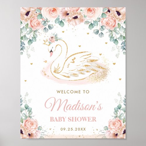 Chic Swan Princess Blush Peach Floral Welcome Poster